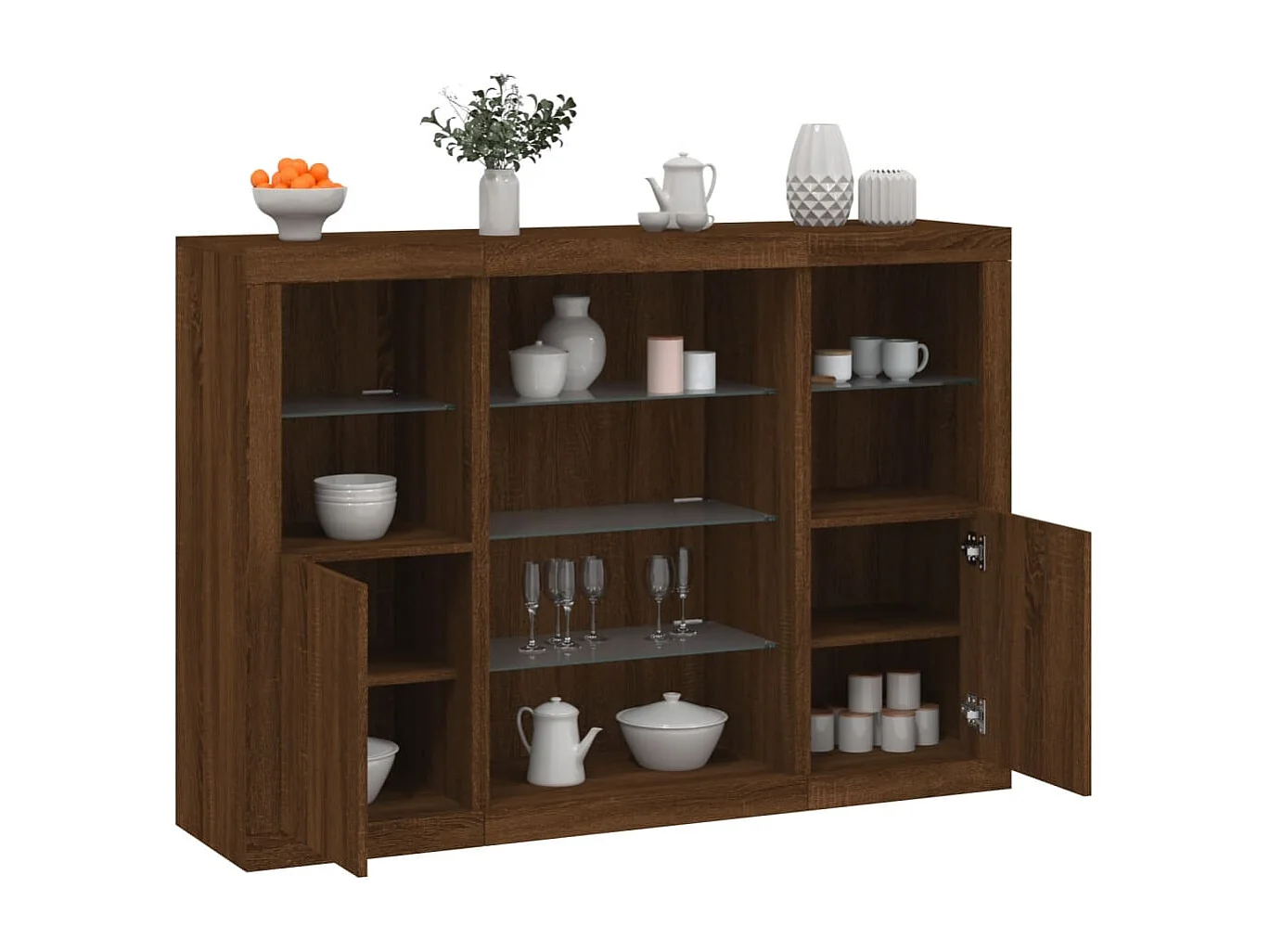 Sideboards mit LED-Leuchten 3 Stk. Braun Eichen-Optik