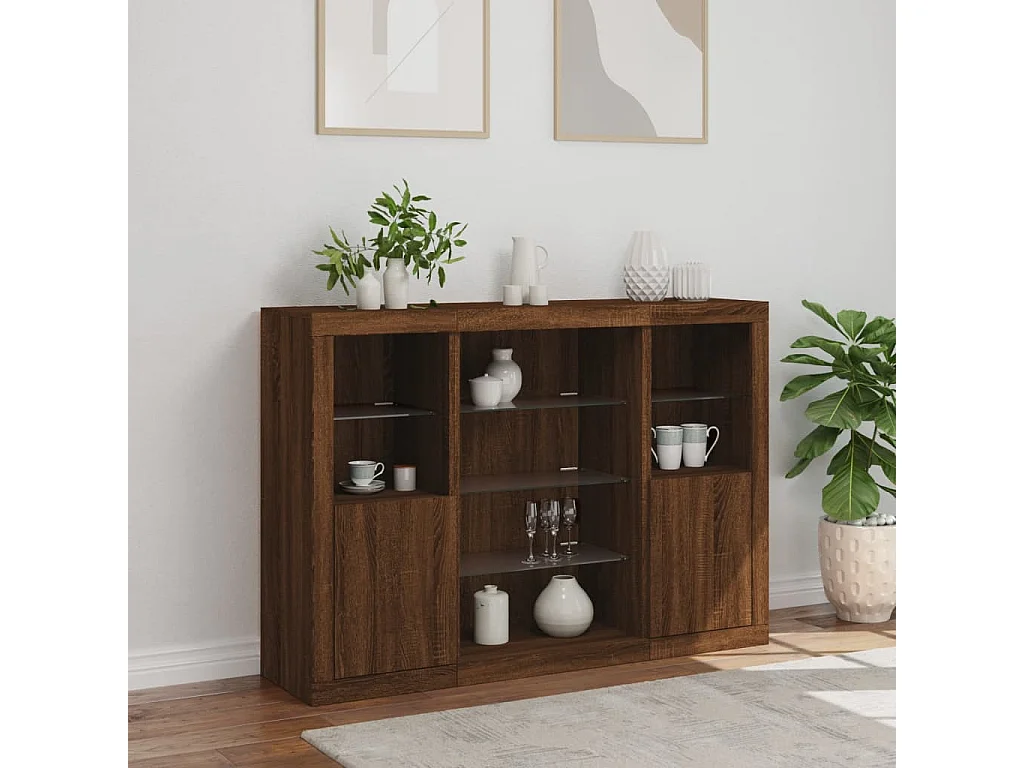 Sideboards mit LED-Leuchten 3 Stk. Braun Eichen-Optik