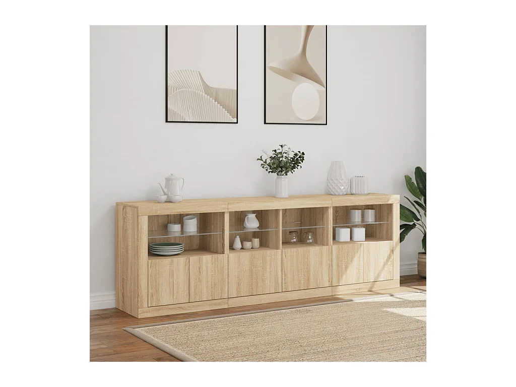 Buffet avec lumières LED chêne sonoma 202x37x67 cm