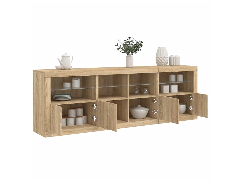 Buffet avec lumières LED chêne sonoma 202x37x67 cm