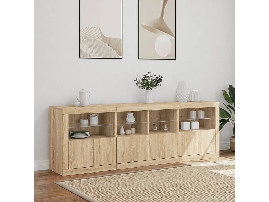 Buffet avec lumières LED chêne sonoma 202x37x67 cm