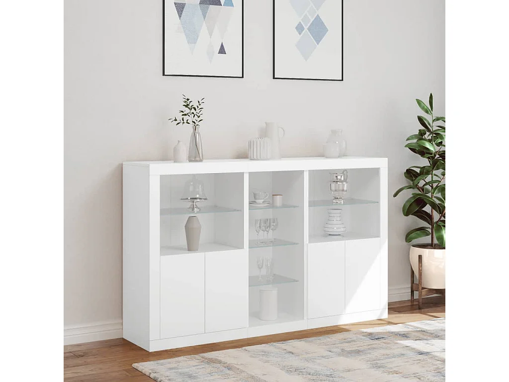 Buffet avec lumières LED blanc 162x37x100 cm