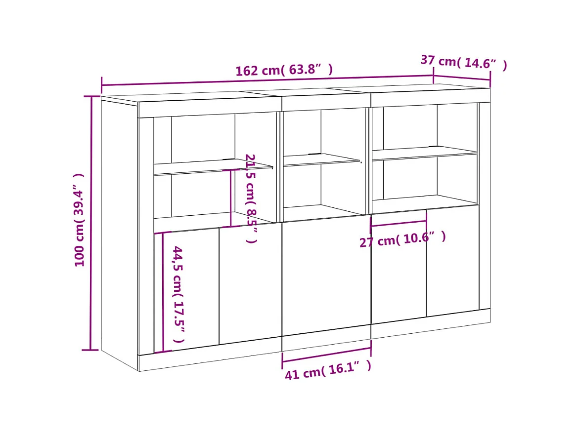 Dressoir met LED-verlichting 162x37x100 cm gerookt eikenkleurig