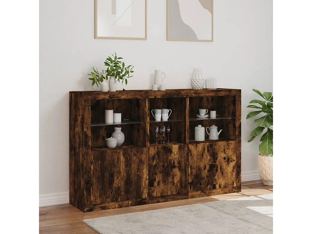 Sideboard mit LED-Leuchten Räuchereiche 162x37x100 cm