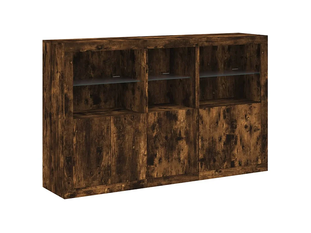 Buffet avec lumières LED chêne fumé 162x37x100 cm