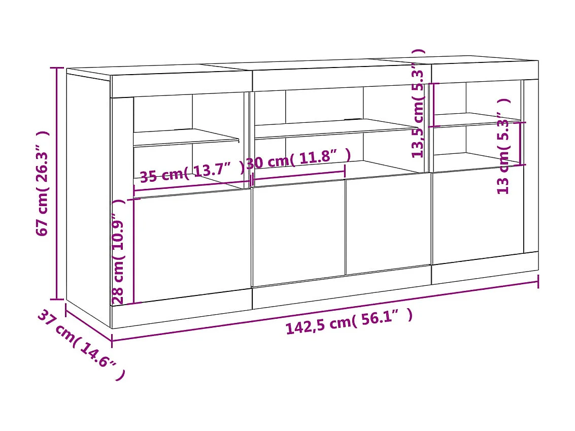 Buffet avec lumières LED chêne sonoma 142,5x37x67 cm