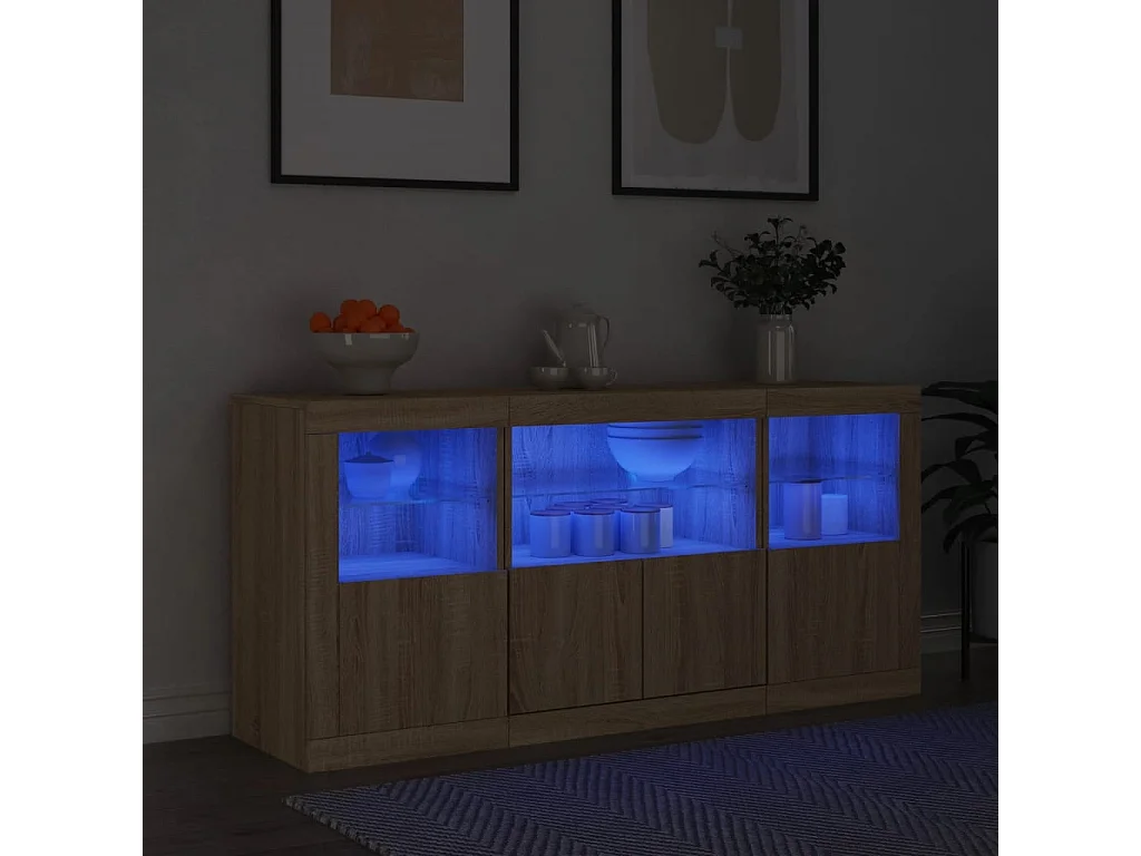 Sideboard mit LED-Leuchten Sonoma-Eiche 142,5x37x67 cm