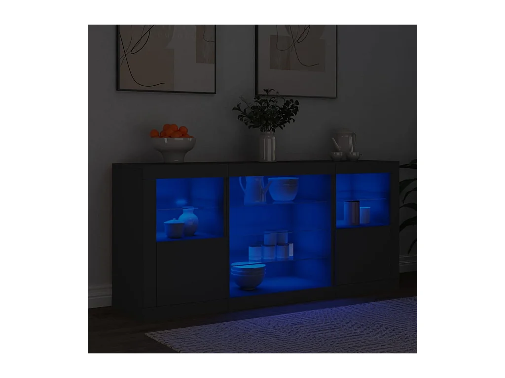 Buffet avec lumières LED noir 142,5x37x67 cm