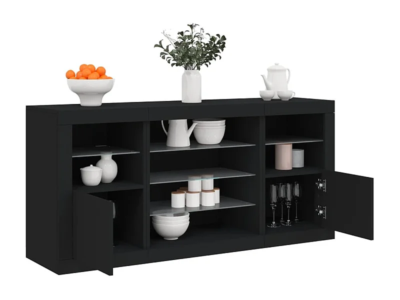 Dressoir met LED-verlichting 142,5x37x67 cm zwart