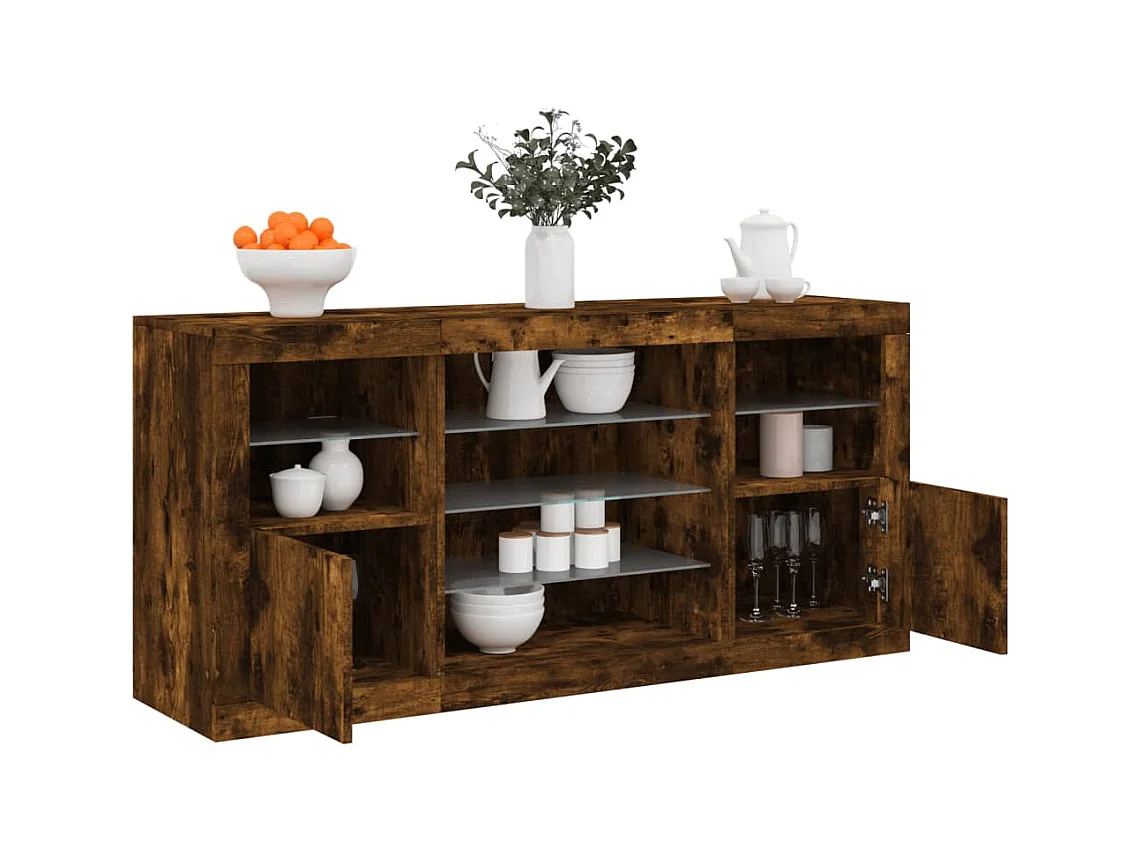 Aparador con luces LED roble ahumado 142,5x37x67 cm