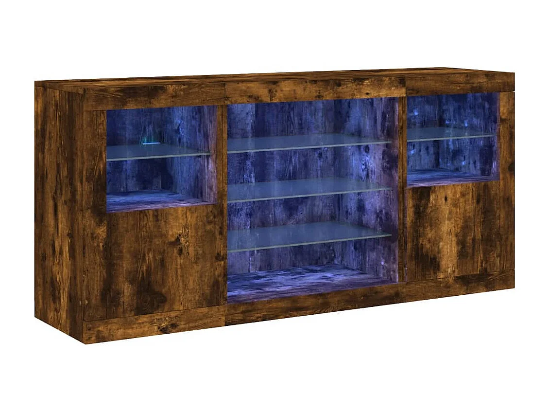 Buffet avec lumières LED chêne fumé 142,5x37x67 cm