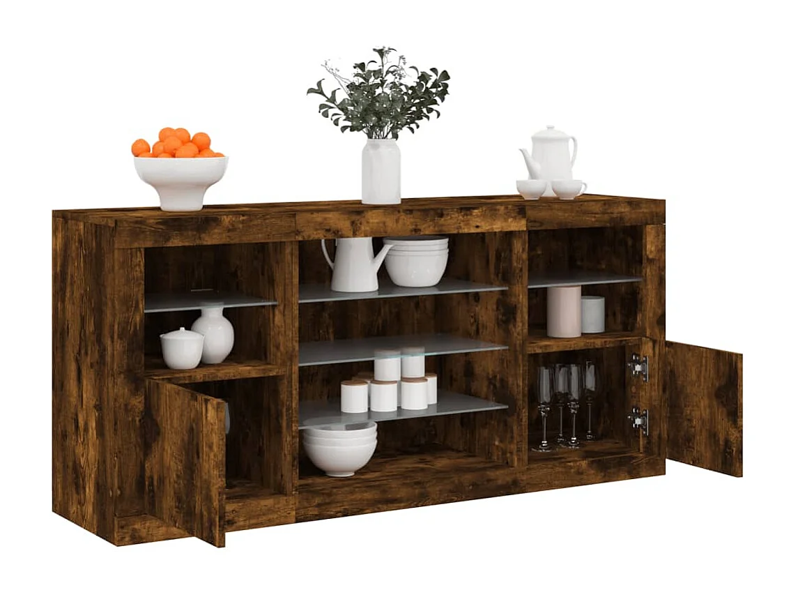 Buffet avec lumières LED chêne fumé 142,5x37x67 cm