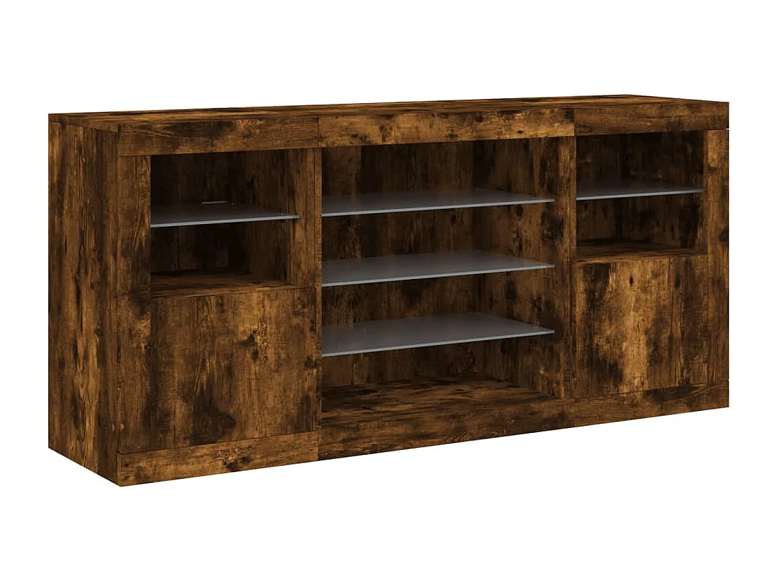 Buffet avec lumières LED chêne fumé 142,5x37x67 cm