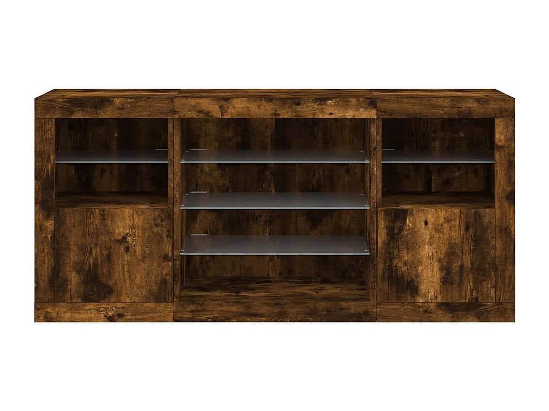 Buffet avec lumières LED chêne fumé 142,5x37x67 cm