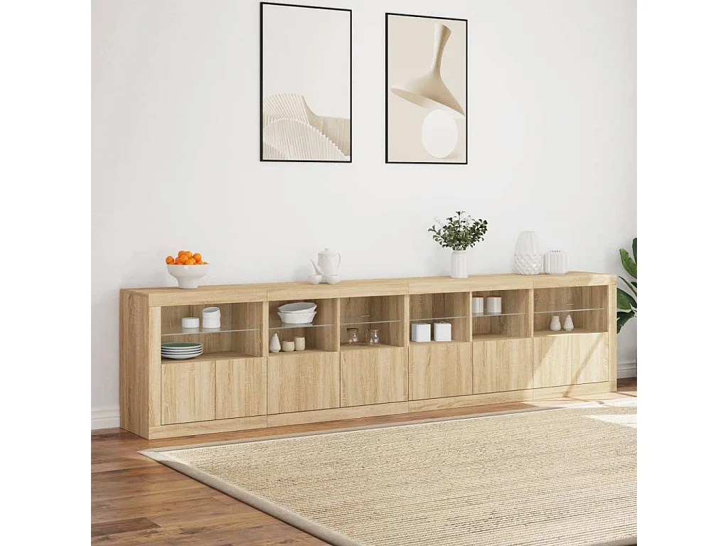 Buffet avec lumières LED chêne sonoma 283x37x67 cm