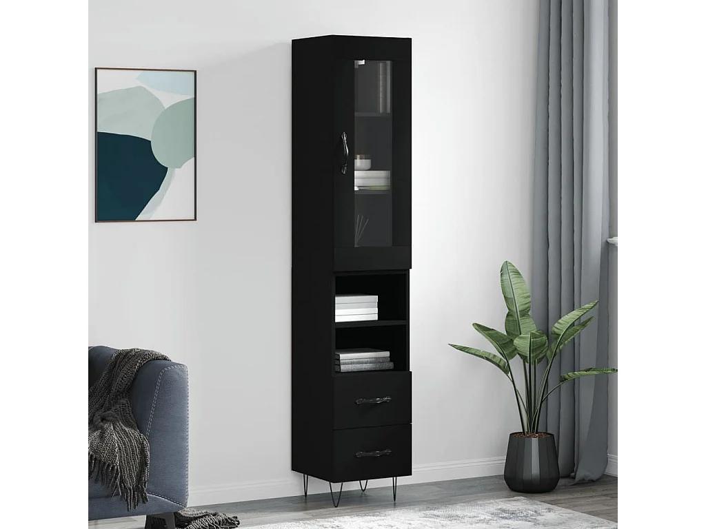 Buffet haut Noir 34,5x34x180 cm Bois d'ingénierie