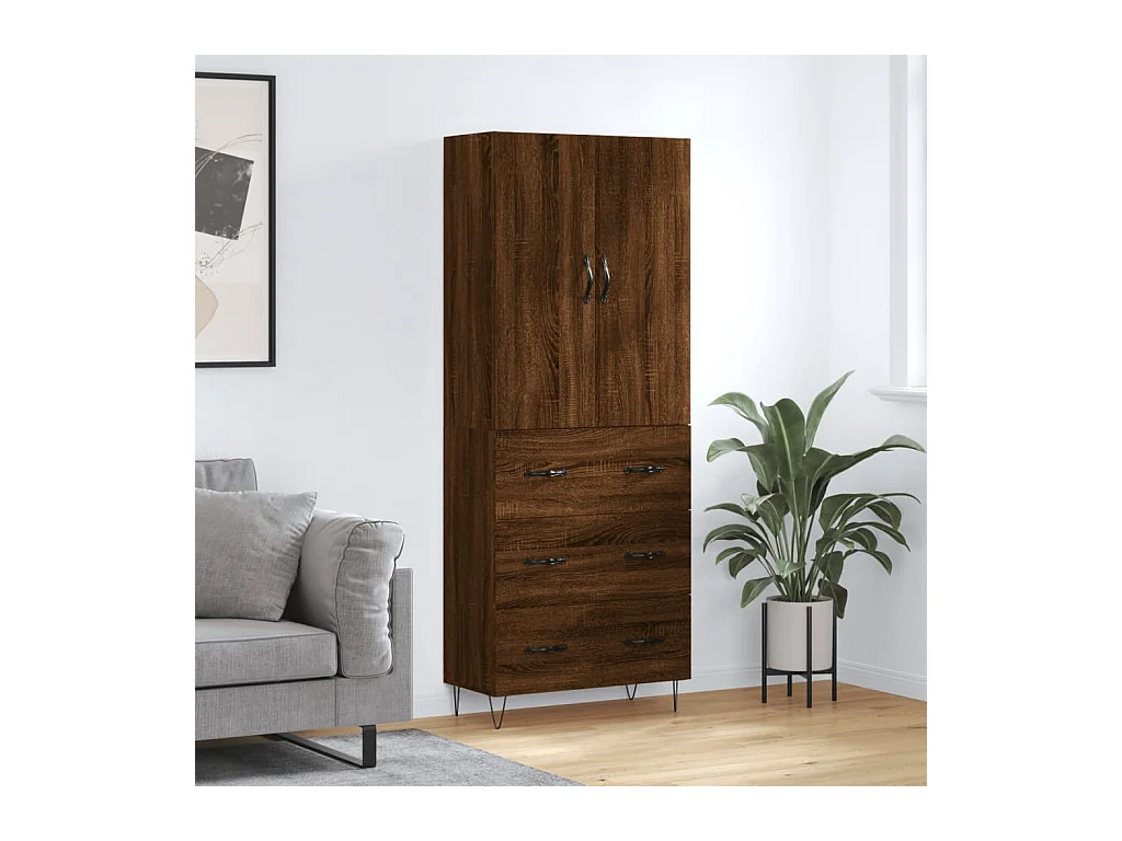 Buffet haut Chêne marron 69,5x34x180 cm Bois d'ingénierie