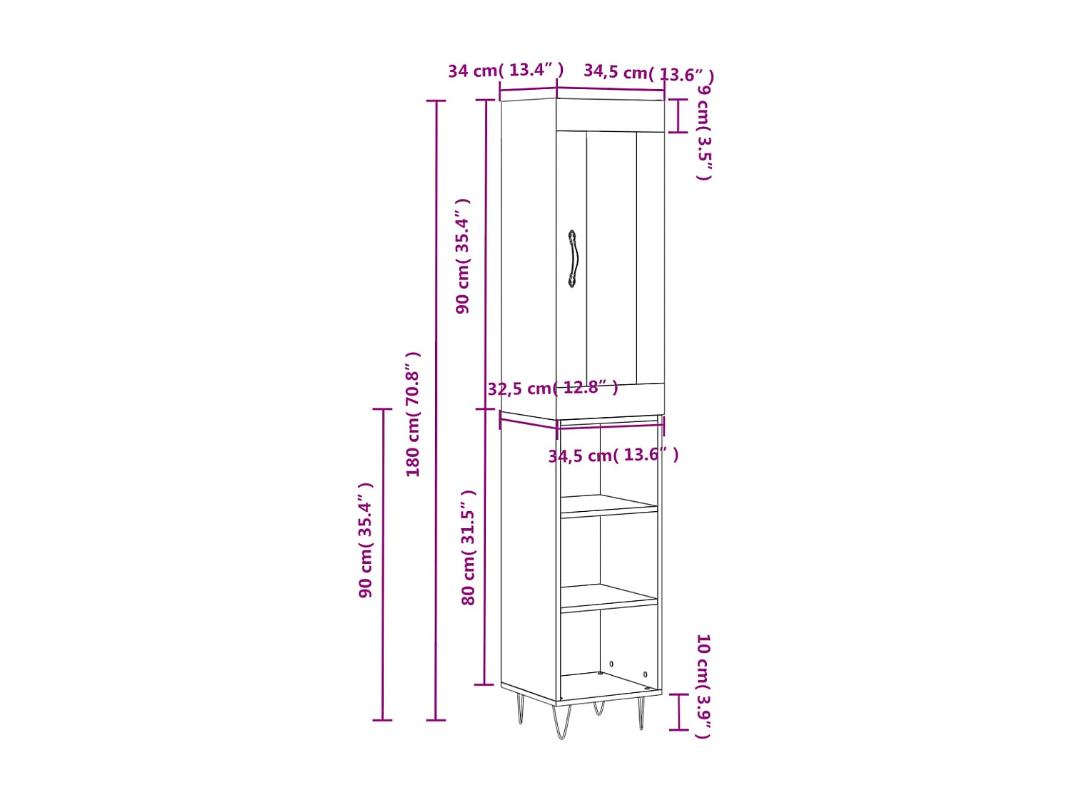 Highboard Weiß 34,5x34x180 cm Holzwerkstoff