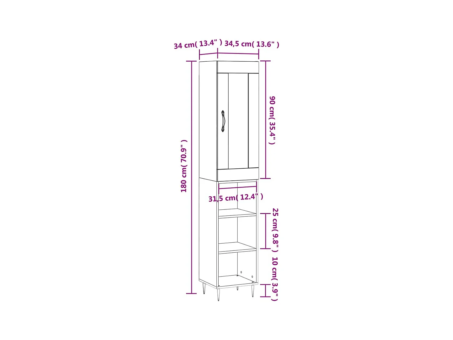 Highboard Betongrau 34,5x34x180 cm Holzwerkstoff