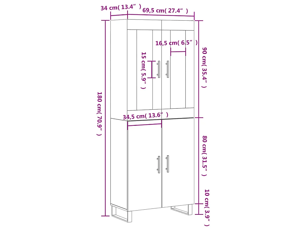 Credenza Rovere Sonoma 69,5x34x180 cm in Legno Multistrato