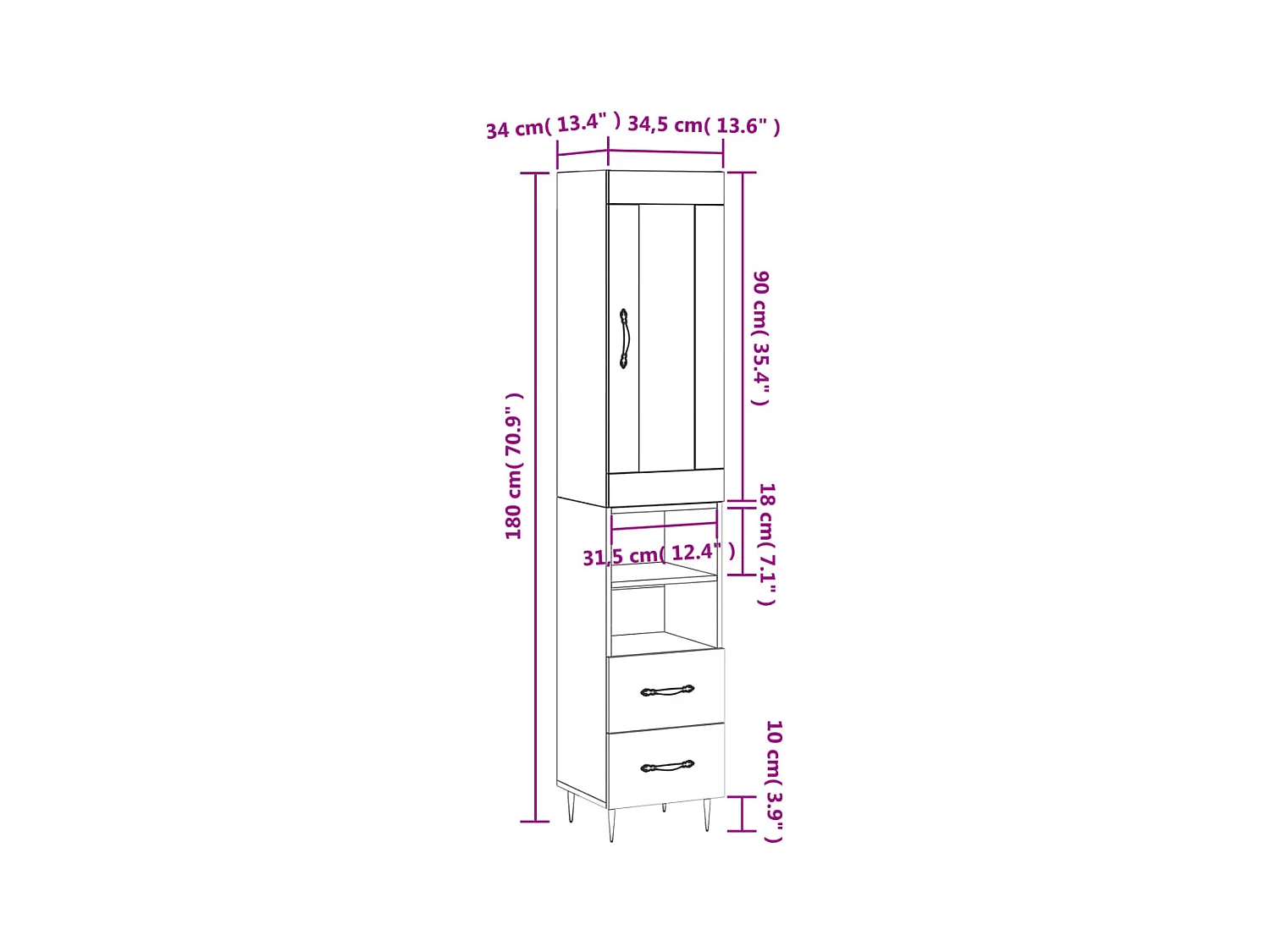 Highboard Betongrau 34,5x34x180 cm Holzwerkstoff