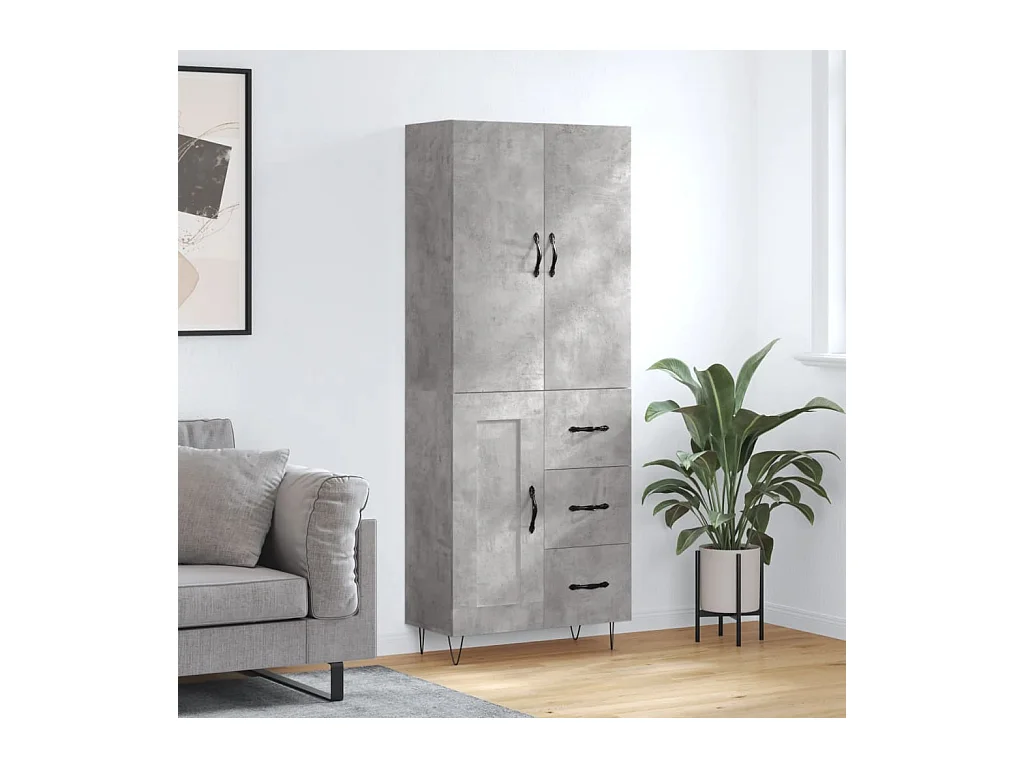 Buffet haut Gris béton 69,5x34x180 cm Bois d'ingénierie