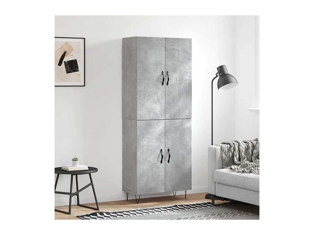 Buffet haut Gris béton 69,5x34x180 cm Bois d'ingénierie