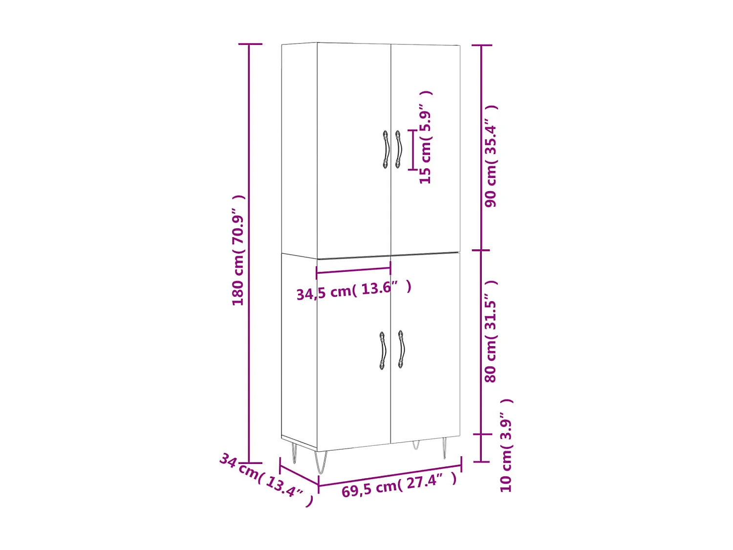 Highboard Betongrau 69,5x34x180 cm Holzwerkstoff