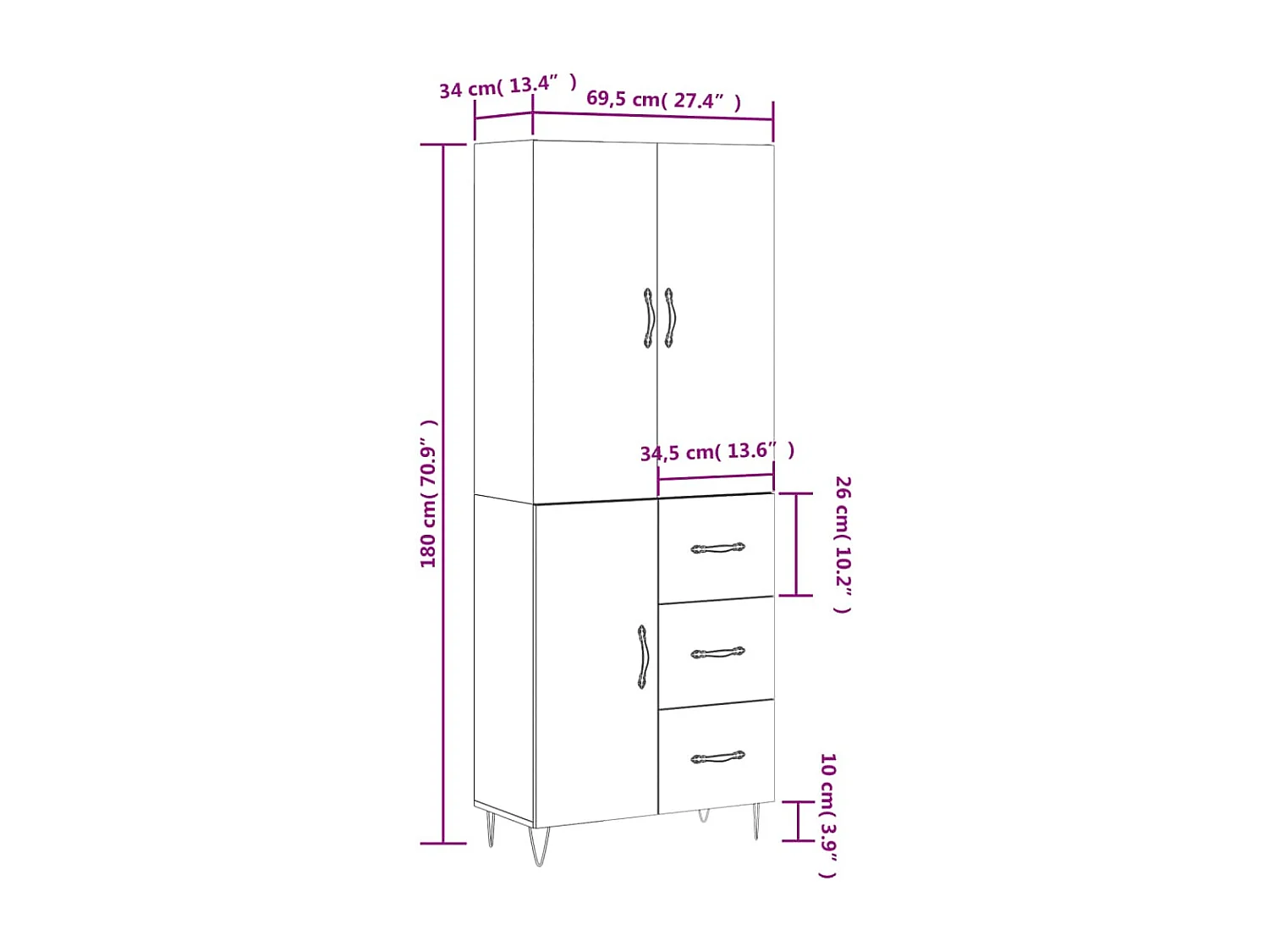 Buffet haut Blanc 69,5x34x180 cm Bois d'ingénierie