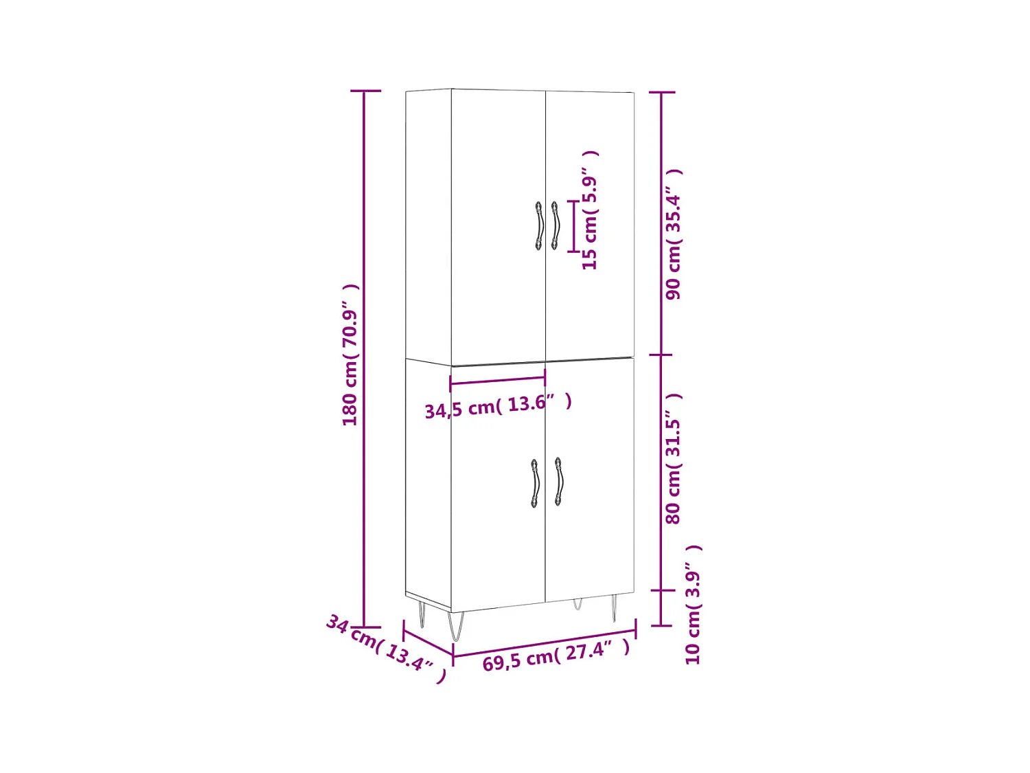 Highboard Grau Sonoma 69,5x34x180 cm Holzwerkstoff