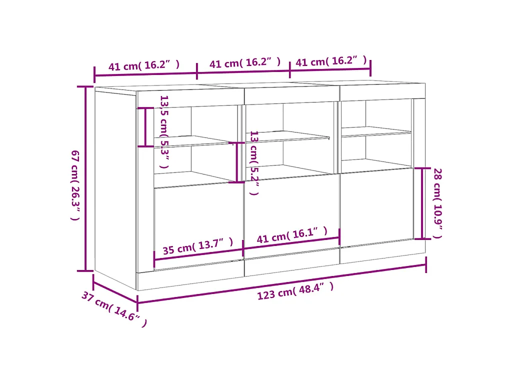 Aparador com luzes LED 123x37x67 cm branco