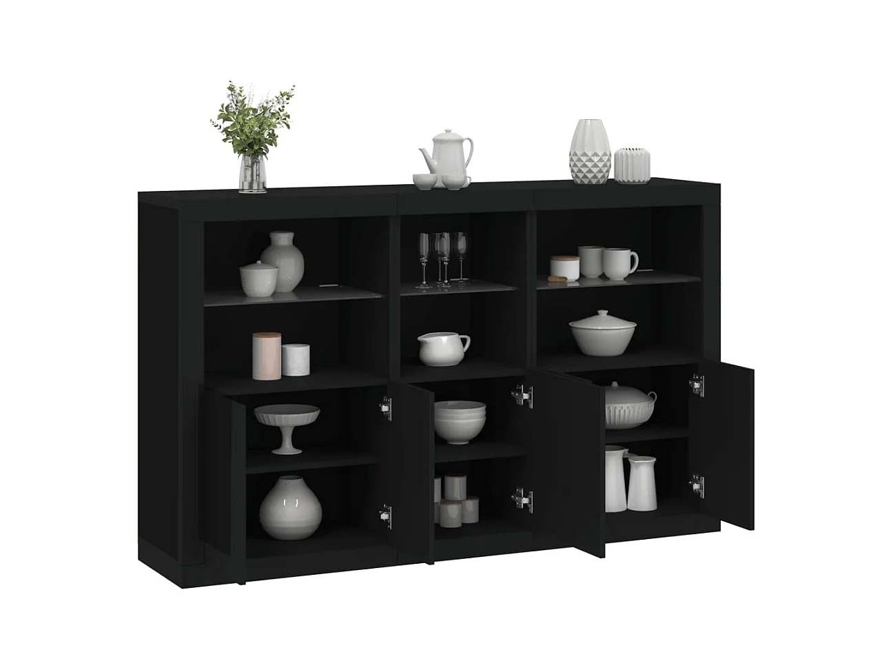 Buffet avec lumières LED noir 162x37x100 cm
