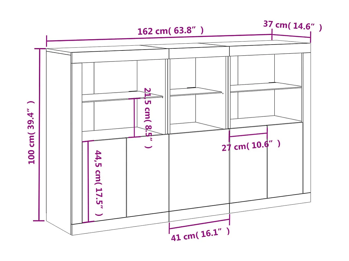 Sideboard mit LED-Leuchten Schwarz 162x37x100 cm