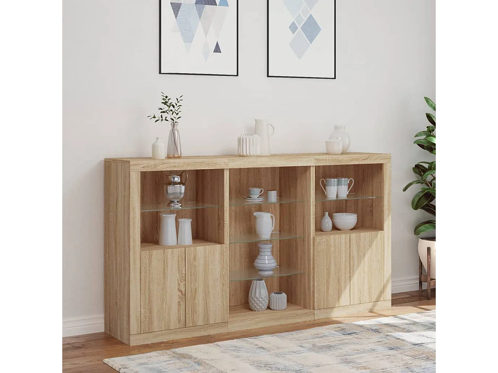 Aparador com luzes LED 181,5x37x100 cm carvalho sonoma