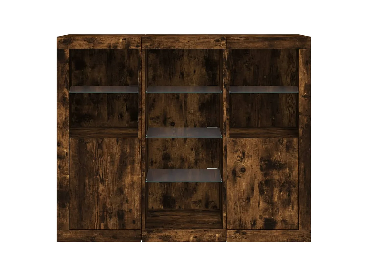 Dressoirs met LED-verlichting 3 st bewerkt hout gerookt eiken