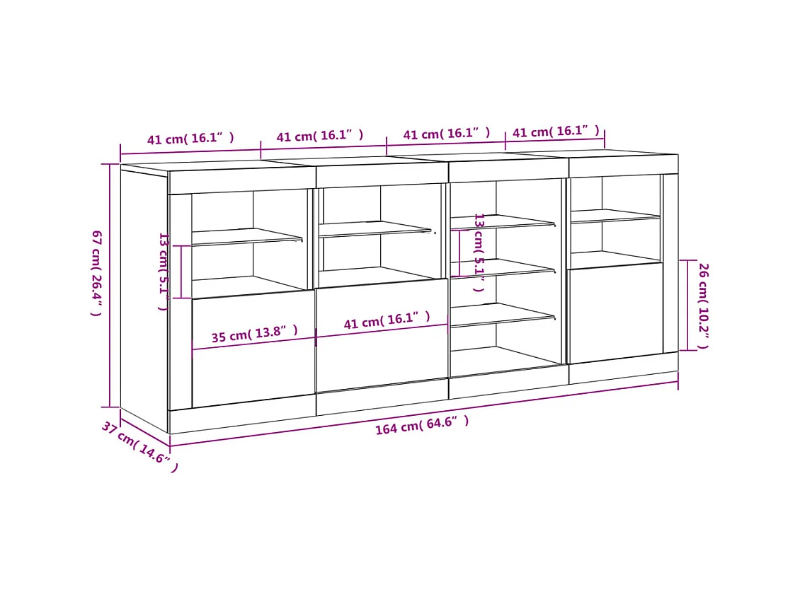 Buffet avec lumières LED sonoma gris 164x37x67 cm