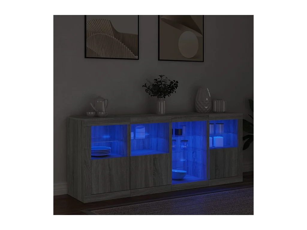 Buffet avec lumières LED sonoma gris 164x37x67 cm