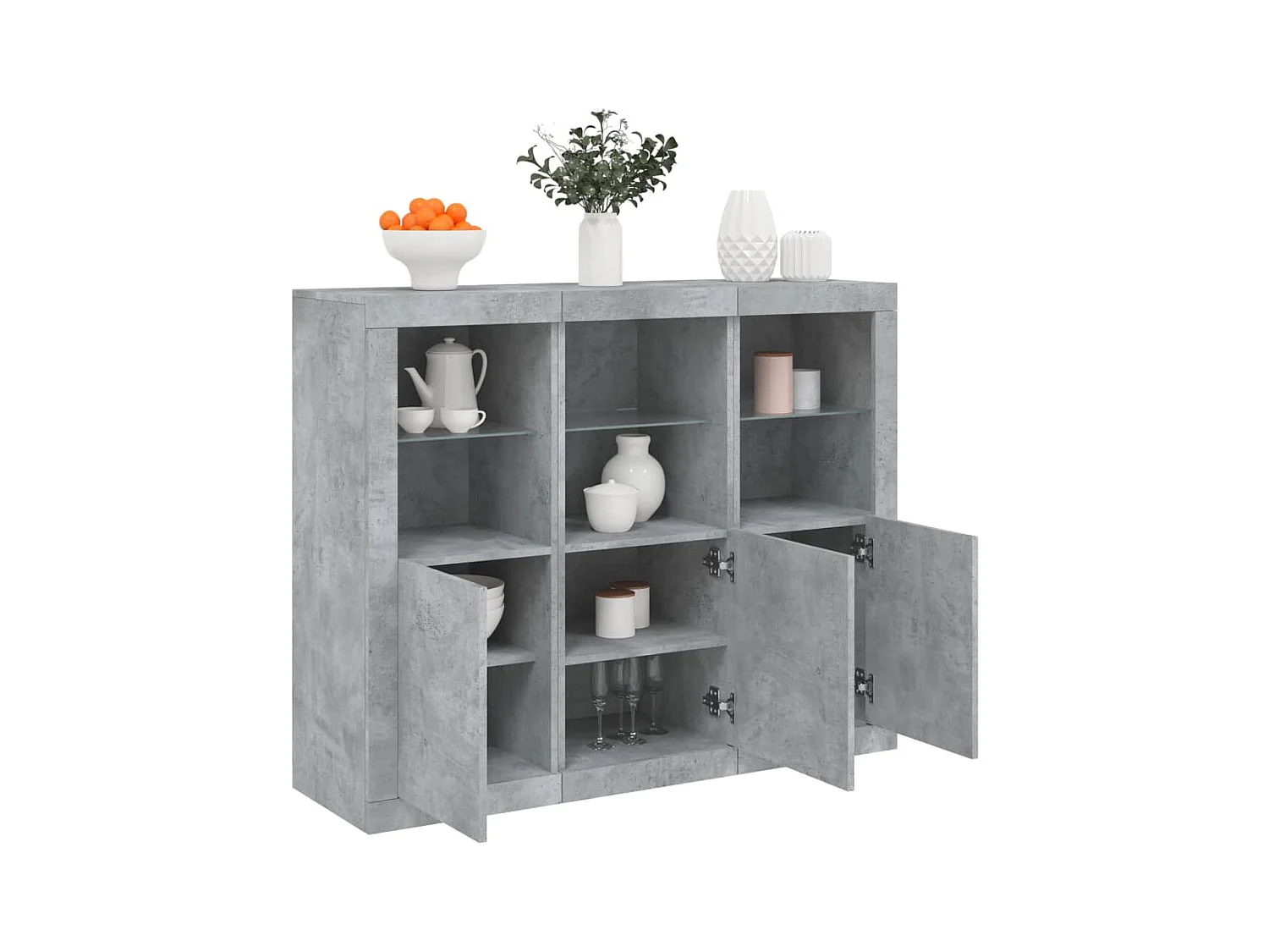 Buffets avec lumières LED 3 pcs gris béton bois d'ingénierie
