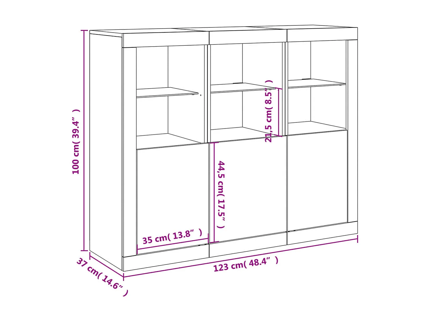 Sideboards mit LED-Leuchten 3 Stk. Betongrau Holzwerkstoff