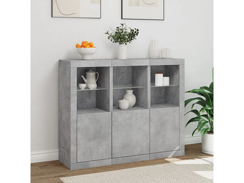 Sideboards mit LED-Leuchten 3 Stk. Betongrau Holzwerkstoff
