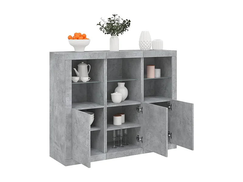 Credenze con Luci LED 3 pz Grigio Cemento in Legno Multistrato