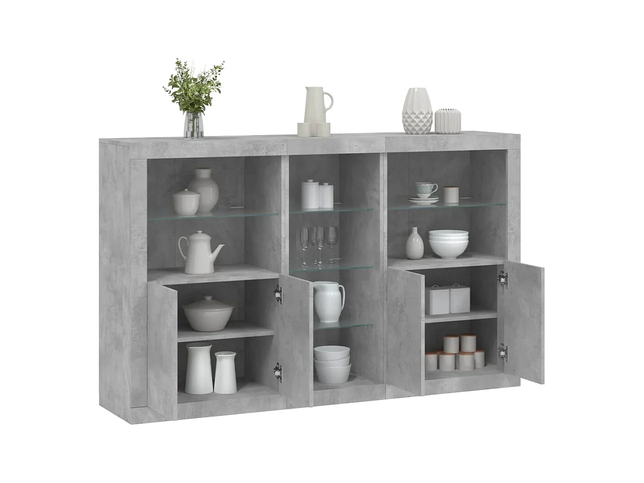 Buffet avec lumières LED gris béton 162x37x100 cm
