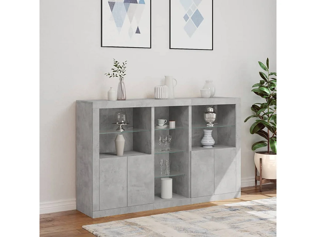 Buffet avec lumières LED gris béton 162x37x100 cm