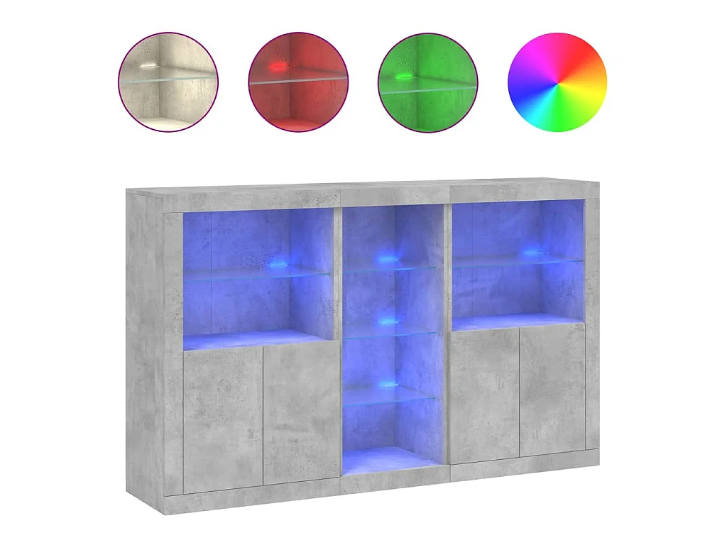 Buffet avec lumières LED gris béton 162x37x100 cm