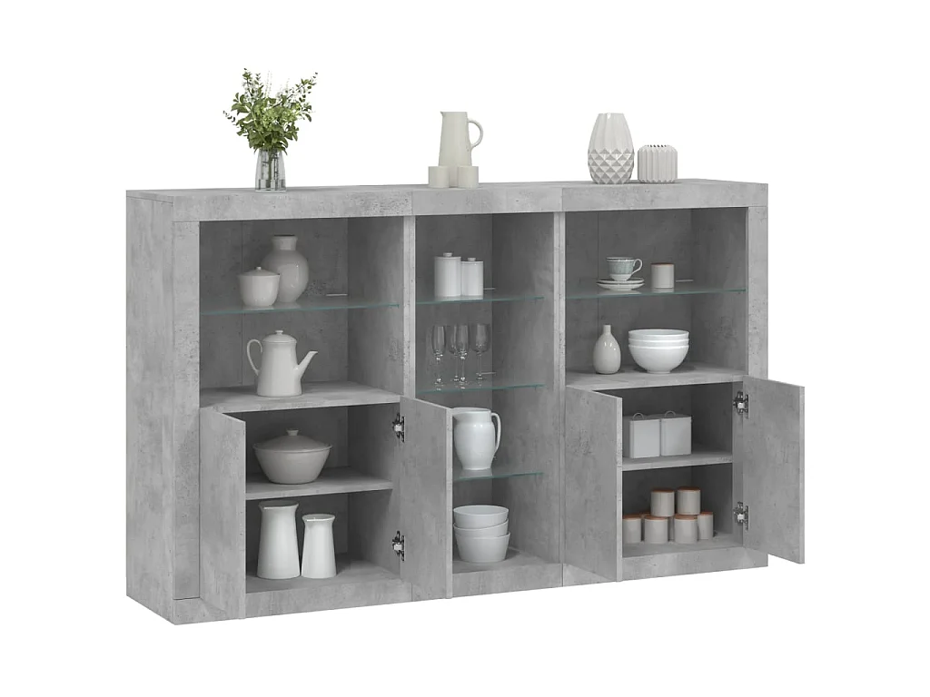 Buffet avec lumières LED gris béton 162x37x100 cm