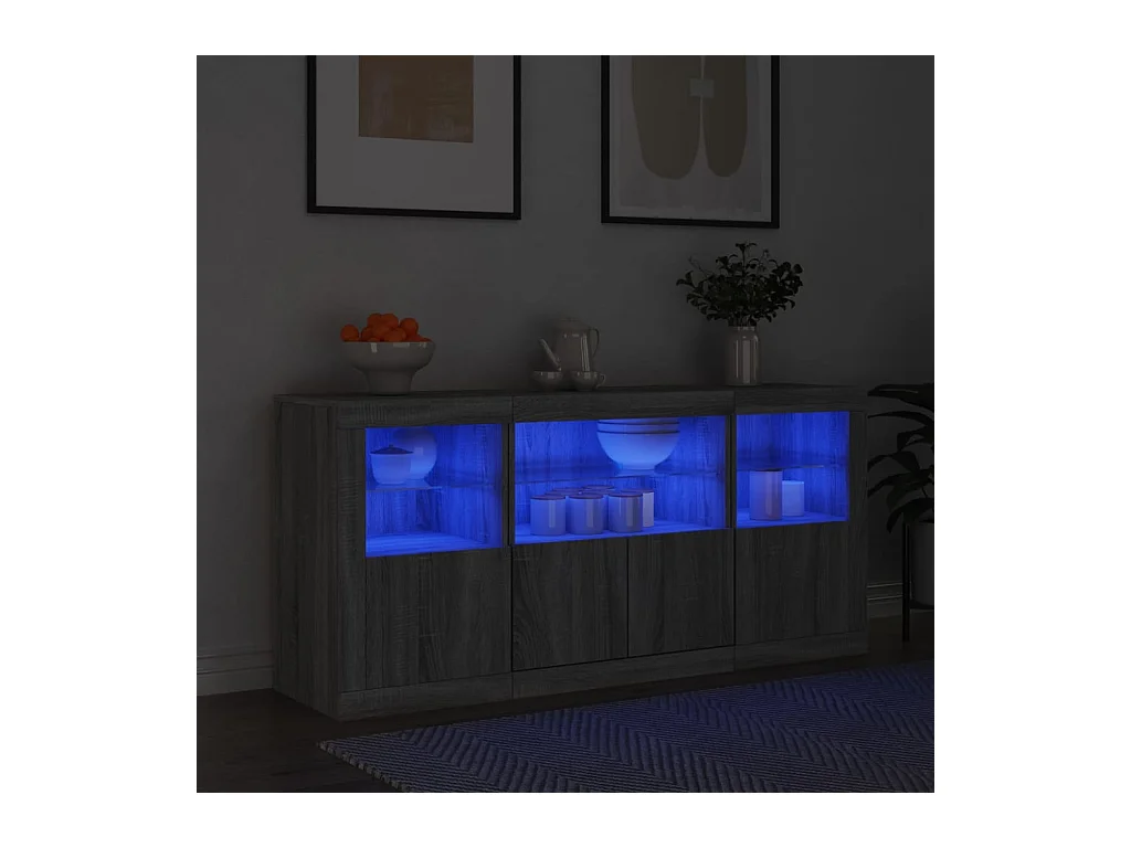 Sideboard mit LED-Leuchten Grau Sonoma 142,5x37x67 cm