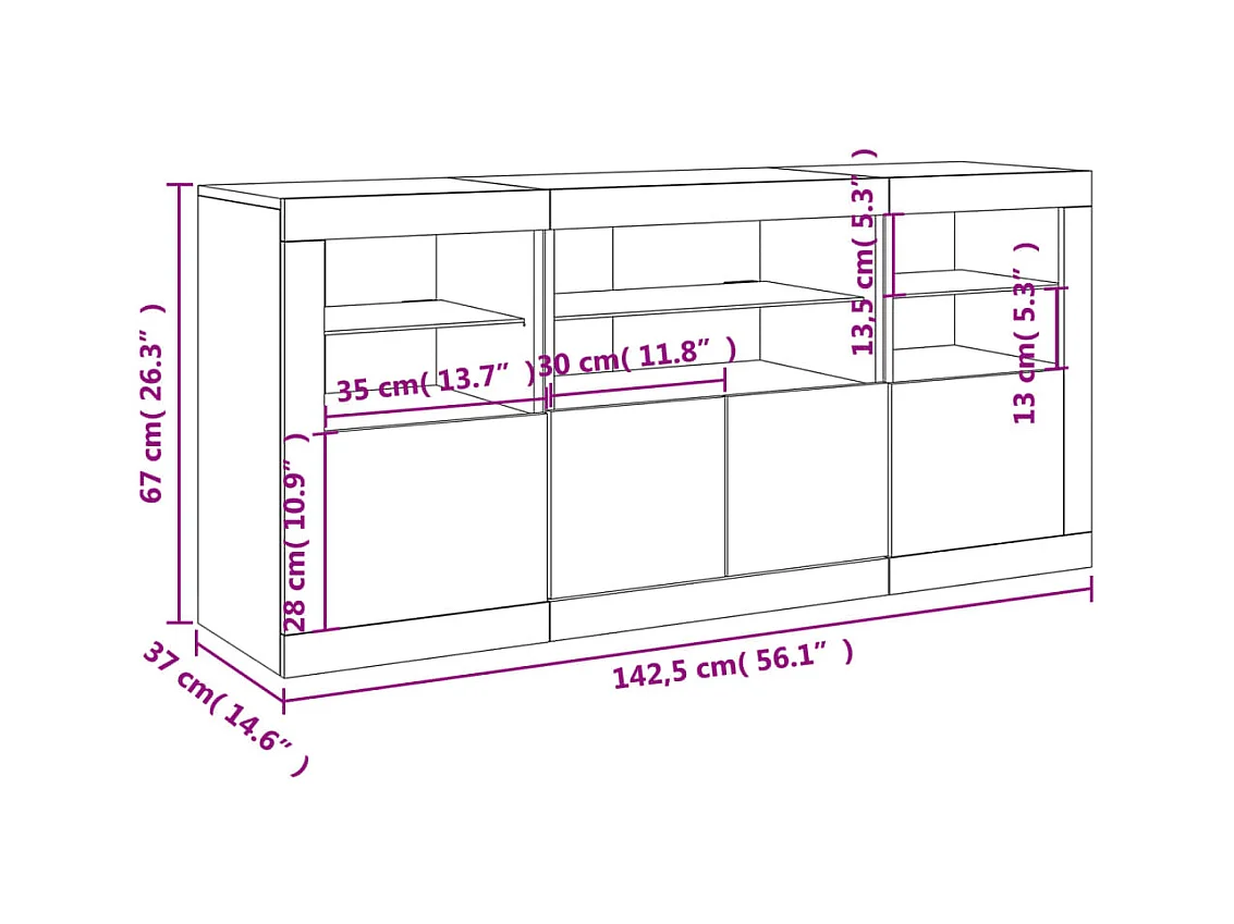 Sideboard mit LED-Leuchten Grau Sonoma 142,5x37x67 cm