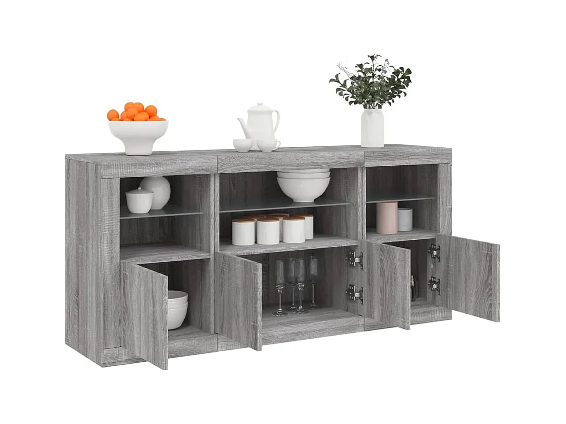 Sideboard mit LED-Leuchten Grau Sonoma 142,5x37x67 cm