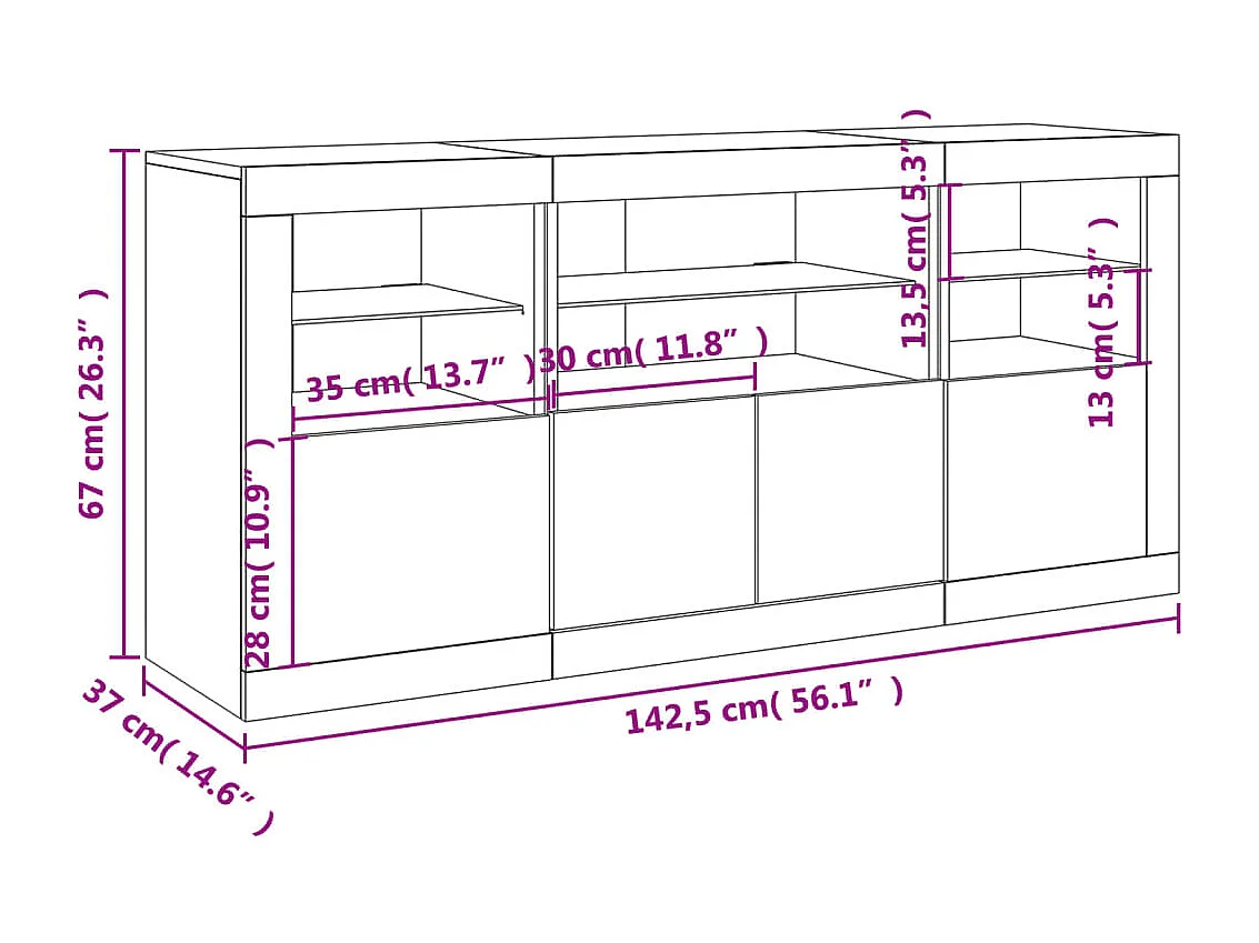 Sideboard mit LED-Leuchten Grau Sonoma 142,5x37x67 cm
