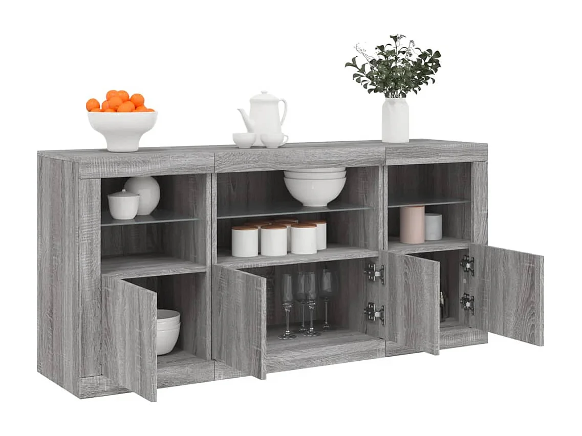 Sideboard mit LED-Leuchten Grau Sonoma 142,5x37x67 cm